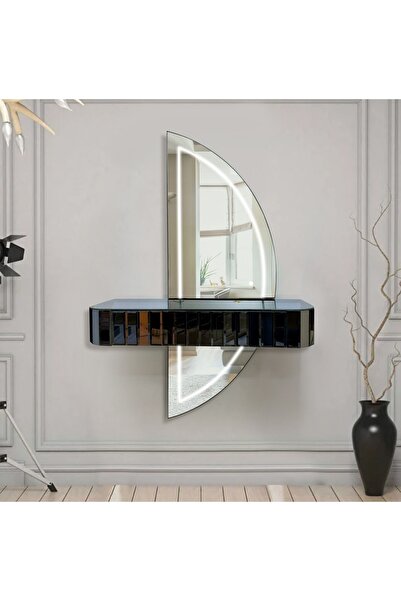 ERGLASS CAM Duvara Monte Aynalı Dokunmatik Ledli Raflı Dresuar Takımı *füme Ayna Çekmeceli* Ayaksız Antre Hol