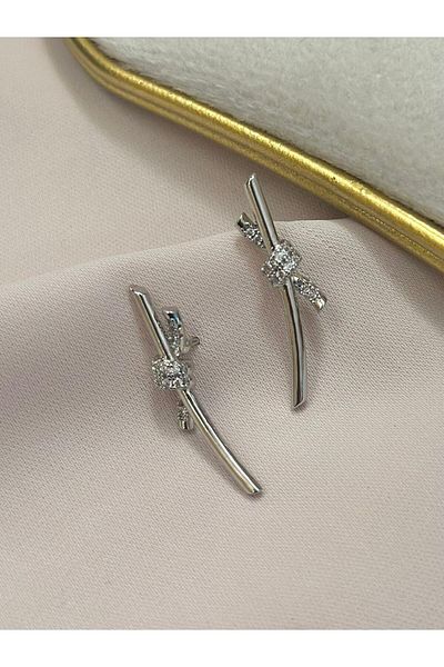 MyladyAccessoriess Zircon Stone Detailed Knot Earrings (Brass Plated) Silver