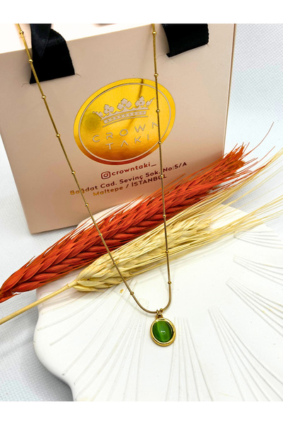 crown atelier Yeşil Taşlı Zarif Yüksek Kalite Çelik Kolye 316l