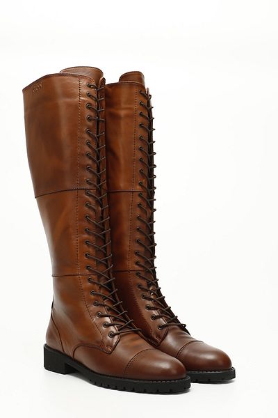 GÖNDERİ(R) Women/Girls Tan Antique Zippered Rubber Sole Genuine Leather Boots