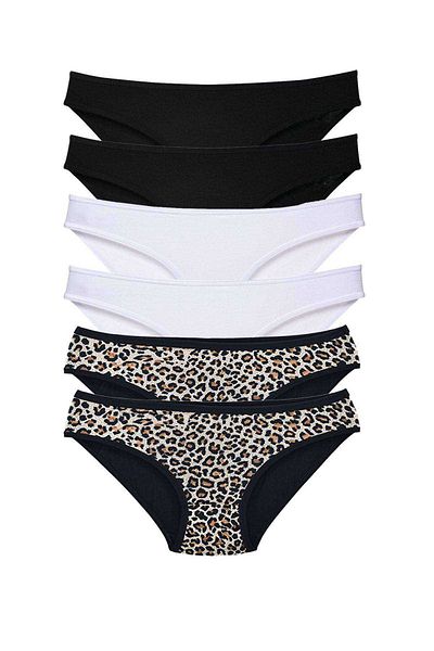 AC BOX 6 Pieces Lycra Women's Slip Panties Leopard Black White