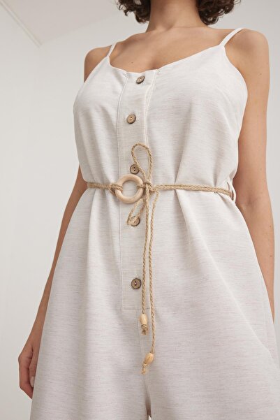 LEVURE Linen Women's Jumpsuit - Strappy and Stone Colored