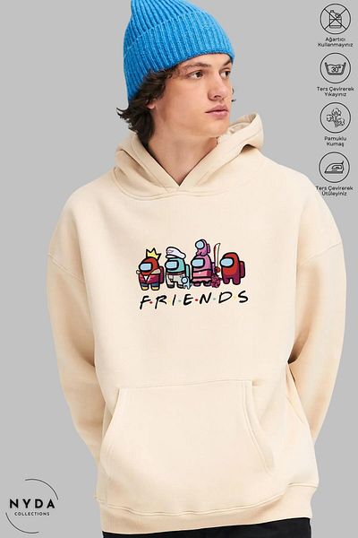 Nyda Collections Among Us Friends Printed Unisex φούτερ με κουκούλα - Μακρυμάνικο, Oversize βαμβακερό