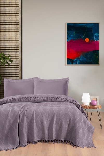 DONATEV Double Purple Jacquard Pattern Cotton Pique 220X240 cm / 4 Seasons