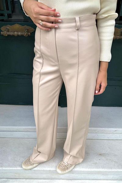 Oven Beige Color Free Leather Trousers