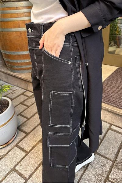 Oven Black and White Stitched Cargo Pants