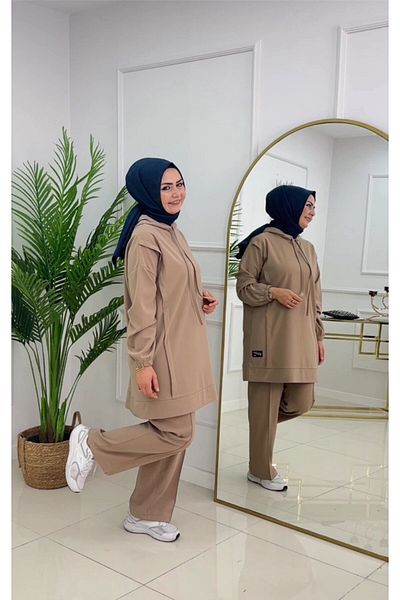 VALENS BOUTİQUE Σετ Hijab Σετ παντελόνι διπλό τουνίκ με λεπτομέρεια με κουκούλα