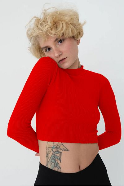 buğlem collection Half Turtleneck Long Sleeve Ribbed Camisole Crop