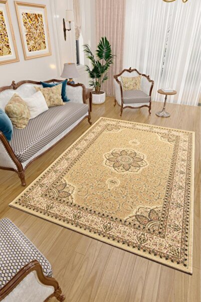 Red Halı İran Halısı Bordürlü Çiçek Desenli Sık Dokuma Bej Halı Oturma Odası ...