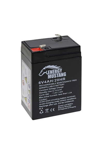 Energy Mustang 6v 4ah Dayalıklı Kuru Akü Işıldak, Fener, Terazi Uyumlu