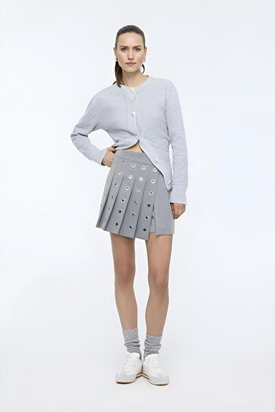 mekanhomeworks Gri Metal Kuşgözü Detaylı Şort Etek mkn3009