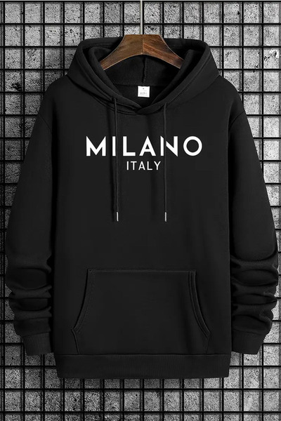 NURLAND MILANO με τύπωμα μαύρο και εκρού oversized Unisex Hoodie