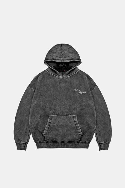 Bak Moda Rise Again Printed Oversize Unisex Premium Washable Black Hoodie