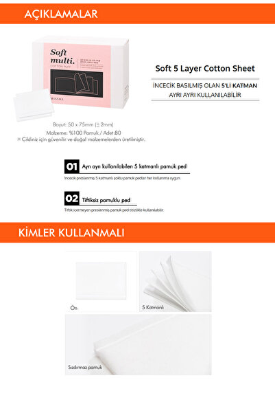 Missha Çok Fonksiyonlu, 5 Katmanlı Sızdırmaz Pamuk MISSHA Soft 5 Layer Cotton Sheet (80 Adet)