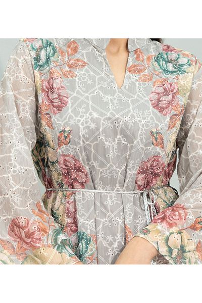 IKKXA Floral Flared Sleeves Printed Jalabiya CJ1103