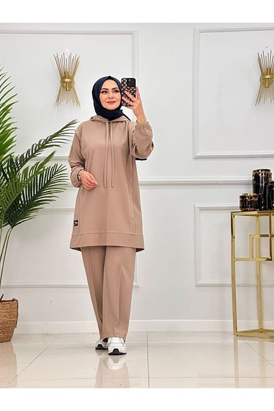 VALENS BOUTİQUE Σετ Hijab Σετ παντελόνι διπλό τουνίκ με λεπτομέρεια με κουκούλα