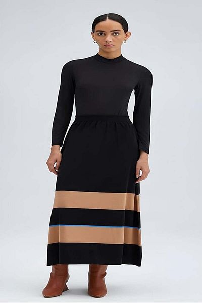 Touche Striped Elastic Waist Knitwear Skirt - Mkn505