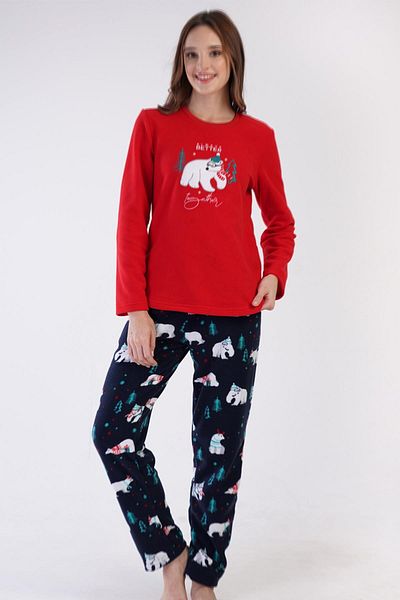 VİENETTA Long Sleeve Fleece Women's Pajama Set - 305007