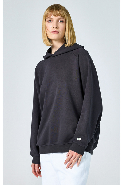 Champion Eco Future Hooded Sweatshirt Organik Pamuk Siyah Kadın Kapüşonlu Sweatshirt -E10001-ES503