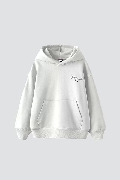 Bak Moda Rise Again Printed Oversize Unisex Premium White Hoodie