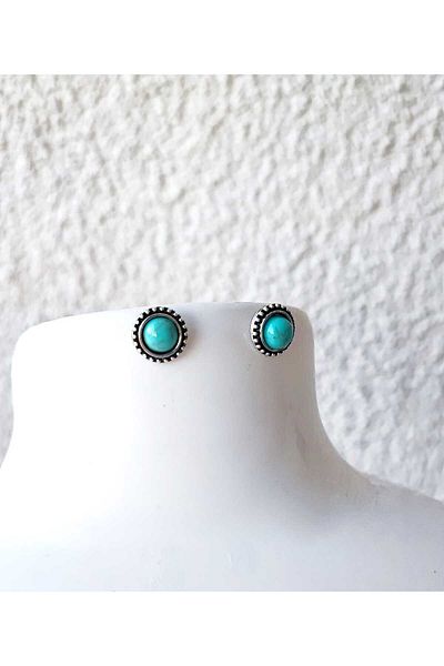 NHOUSE Turquoise Turquoise Stone, Round, Nail Model Retro Earrings