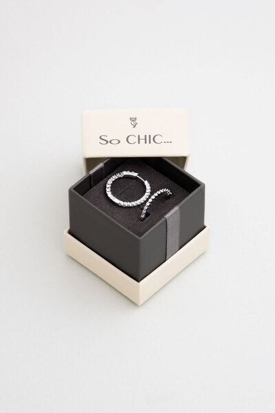 So CHIC... Minimal Işıltı 18 Ayar Beyaz Altın Kaplama Gümüş Halka Küpe