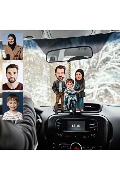 wonderlike Aile Çift Taraflı Tasarımlı Ahşap Araba Dikiz Ayna Süsü