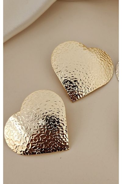 mos&more Gold Color Heart Design Large Women's Earrings
