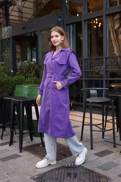 dezer ÖN VE ARKA ALLER DETAY ASTARLI UZUN TRENÇKOT