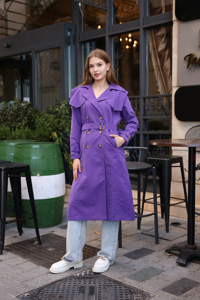 dezer ÖN VE ARKA ALLER DETAY ASTARLI UZUN TRENÇKOT