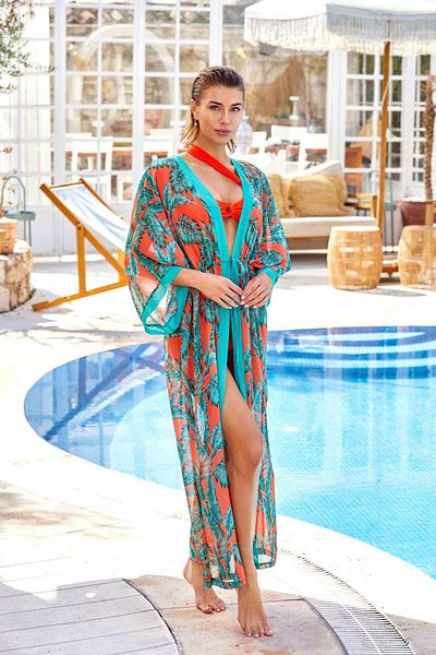 LAPIENO Orange Women's Leaf Patterned Pareo