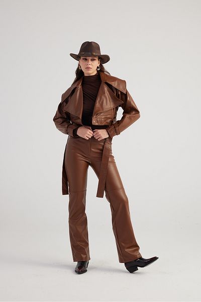 HOLLY LOLLY Braune Dolores-Hose aus Leder mit hohem Bund für Damen