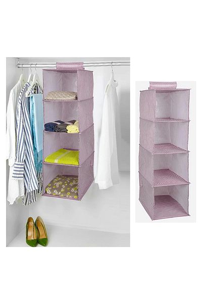 Lisinya Closet Organizer Foldable Multi-Purpose 4-Compartment Striped Cloth Organizer (black)
