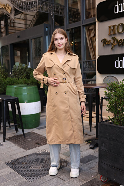 dezer ÖN VE ARKA ALLER DETAY ASTARLI UZUN TRENÇKOT