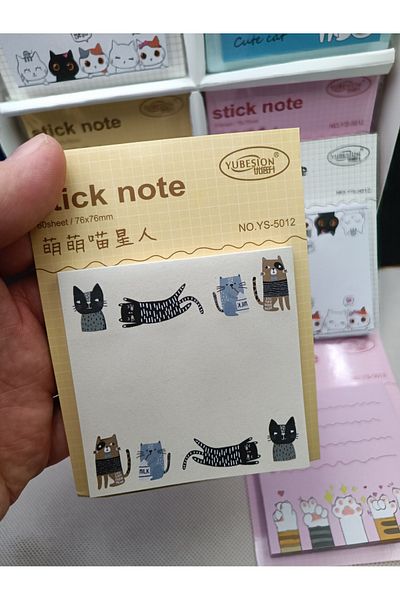 Meyra Accessories Cat Patterned Stick Note Cute Memo Pad Adhesive Convenient Memo Pads with Model Option 1Pcs