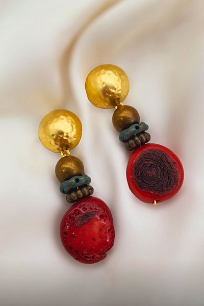PETEK AKSESUAR Natural Stone Design Coral Earring Red