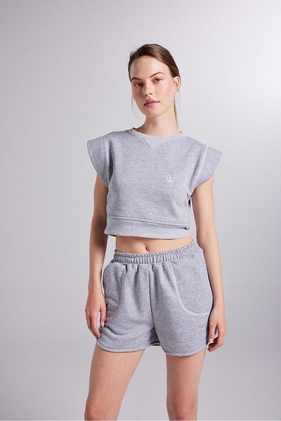 HOLLY LOLLY Mini Rhode Shorts with Elastic Waist and Contrast Stitching Gray