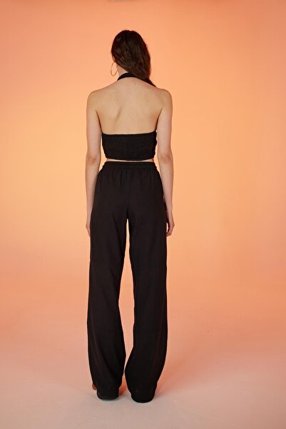 HOLLY LOLLY Látkový popruh Koton Volný střih Rise Kalhoty Černá