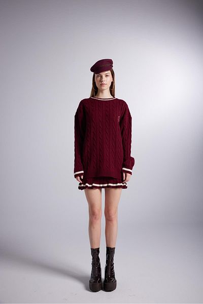 HOLLY LOLLY Logo Kötött Mintás Oversize kötöttáru Harold pulóver Claret Red