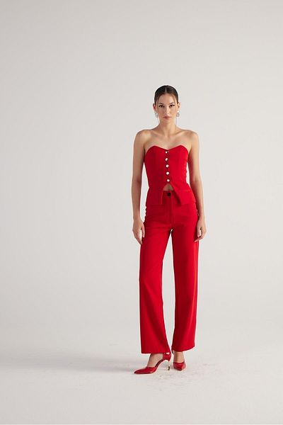 HOLLY LOLLY Red High Waist Nia Double Fabric Trousers