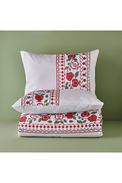 Bella Maison %100 Pamuk Saten Jolly King Size Nevresim Seti Kırmızı-yeşil (240X220 CM)