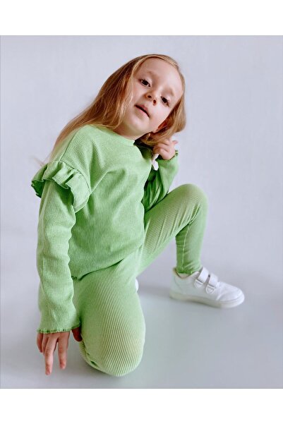 TINY BEAR Girl's Ruffle Sleeve Detailed Bottom-Top Set