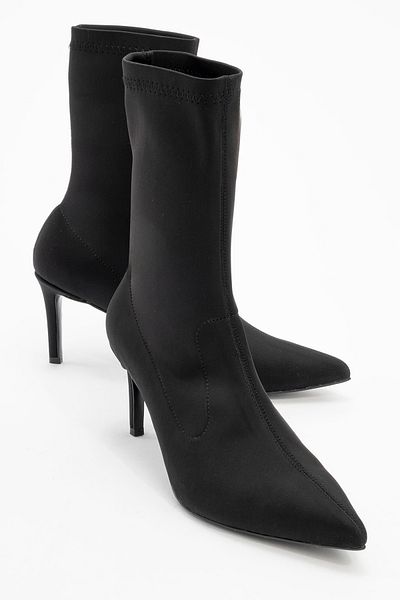 LuviShoes THALIN Μαύρες Stretch μυτερές γυναικείες μπότες με λεπτό τακούνι