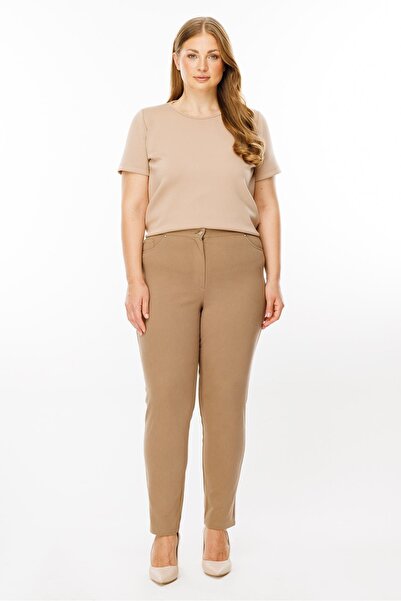 Moda İlgi Modailgi  Beli Lastikli Beş Cep Kanvas Pantolon Camel