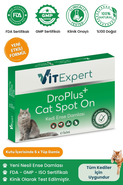 Vitexpert Droplus Kedi Damlası Pire Dış Parazit Bit Kene Deri Bakımı Için Bitkisel Damla ( 1-7 Kg ) 5 Tüp