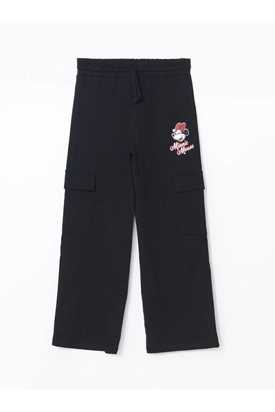 LC Waikiki LCW Kids Yeni Siyah Beli Lastikli Minnie Mouse Baskılı Kız Çocuk Kalın Eşofman Altı