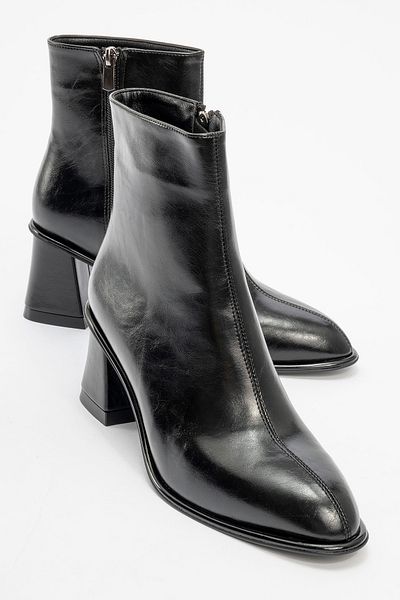 LuviShoes Γυναικείες μπότες με χοντρό τακούνι ALBA Black Skin