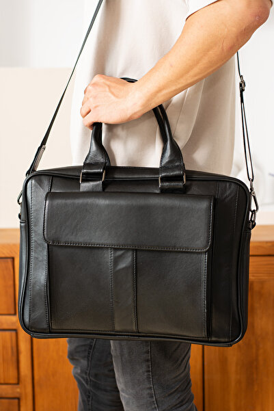 By EDUU Чанта за лаптоп и куфарче от естествена кожа / Голяма чанта за лаптоп с дълги презрамки