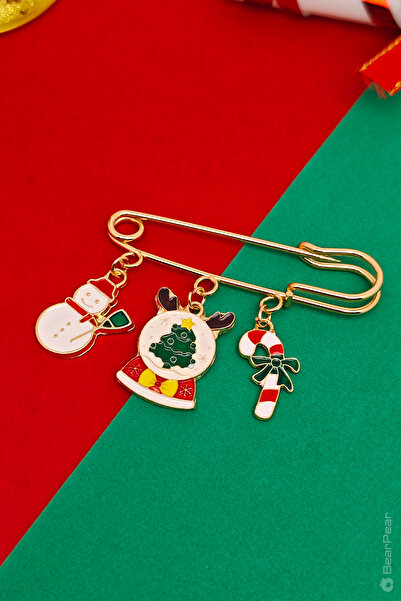 BearPear Yılbaşı Temalı Broş İskoç İğnesi Yaka Çanta Aksesuar 3 Charmlı