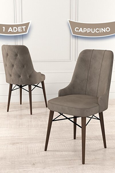 Araz Series, 1st Class Babyface Imported Fabric Cappuccino Chair , White Hornbeam Leg